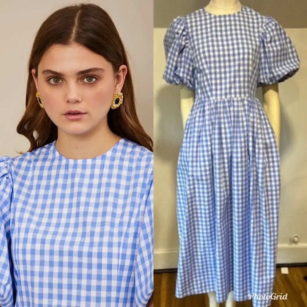 Sister Jane Giggle Plaid Gingham Puff Sleeved midi Dress (collar not included) - Picture 2 of 11